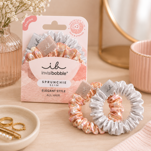 Sprunchie Slim Bella Chrome – Elastico in tessuto Rosa & Argento con spirale interna