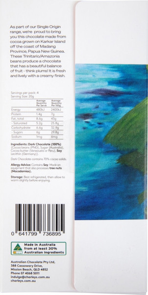 Karkar Island, Papua New Guinea Premium Plain Dark Chocolate  packaging