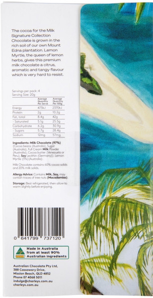 Lemon Myrtle - Signature Milk Chocolate PLUS - Plastic free packaging