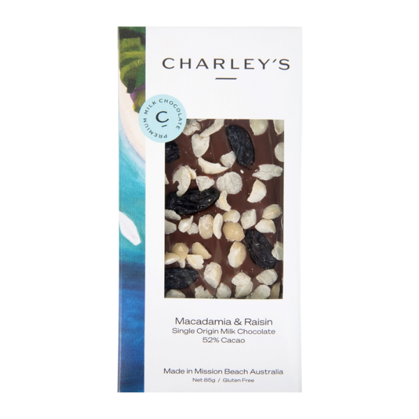 Macadamia & Raisin - Milk Chocolate PLUS - Plastic free packaging