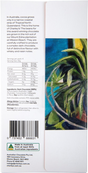 Mount Edna Mission Beach Premium Plain Dark Chocolate - Plastic free packaging
