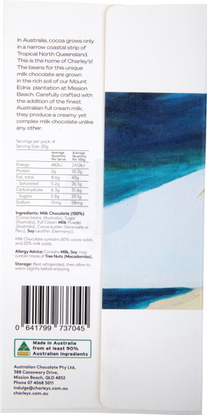 Mount Edna Mission Beach - Premium Plain Milk Chocolate- Plastic free packaging