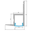 Corner ceiling recessed LED profile cross section showing angled aluminium channel for wall to ceiling installation