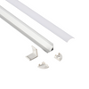Silver LED aluminium corner profiles with diffusers showing complete channel components and accessories