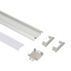Surface mounted flat LED profile kit with aluminium channel diffuser end caps and mounting accessories
