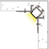 Tile internal corner LED profile installation diagram showing light distribution along tiled wall junction