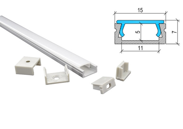 Surface mounted slim LED profile PA-19 kit with aluminium channel diffuser end caps and mounting accessories