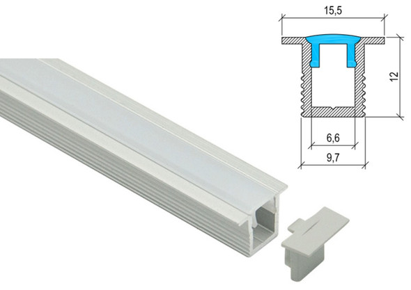 Recessed mini LED profile PA-36 kit with aluminium channel diffuser end caps and mounting accessories