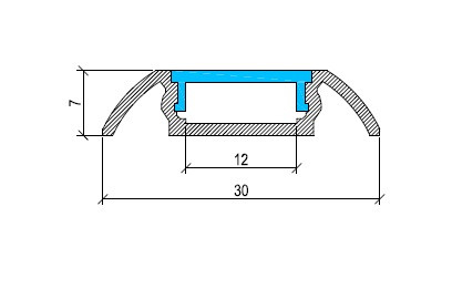PA Type 2 flat LED aluminium profile cross section with dimensions showing ultra low profile design