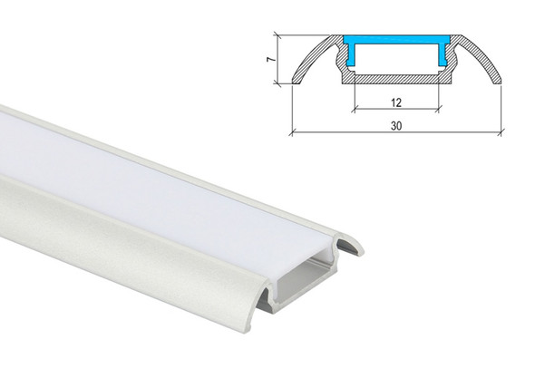 Surface mounted flat LED profile PA Type 2 aluminium channel with diffuser for low profile linear lighting