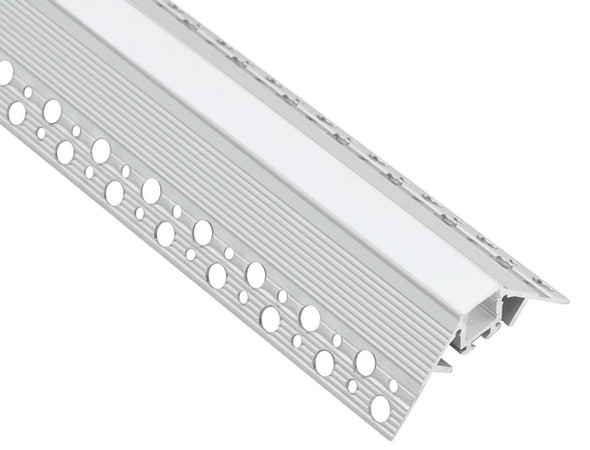External corner aluminium LED profile extrusion with perforated sides for plaster integration