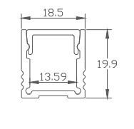 Deep aluminium LED profile Type 2 cross section with internal space for high output LED strips