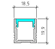 Deep surface mounted LED profile Type 2 cross section with dimensions showing high capacity aluminium channel
