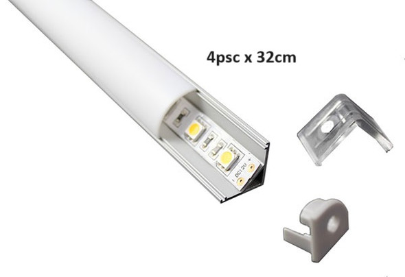 Corner LED profile kit for IKEA Detolf cabinet – aluminium corner channels with LED strips and mounting clips