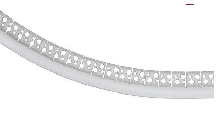 Flexible plaster LED profile bent into curve showing adaptability for ceiling and wall lighting