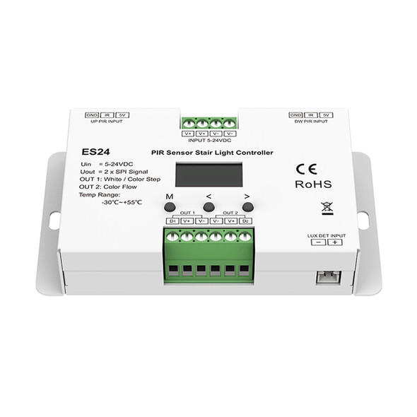 ES24 PIR sensor stair light controller with OLED display and green screw terminals