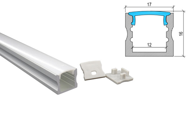 Surface mounted deep LED profile PA-13 kit with aluminium channel diffuser end caps and mounting accessories