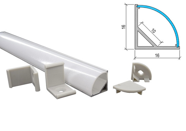 Corner LED profile PA-04 Type 1 kit with aluminium channel diffuser end caps and mounting accessories