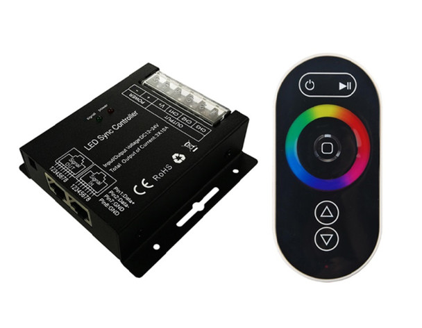 RGB LED sync controller with remote for synchronised colour changing LED strip lighting systems