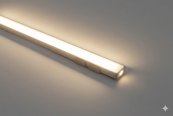 Volka ReadyLine PA07 dotless surface mounted LED channel kit installed with warm white LED lighting