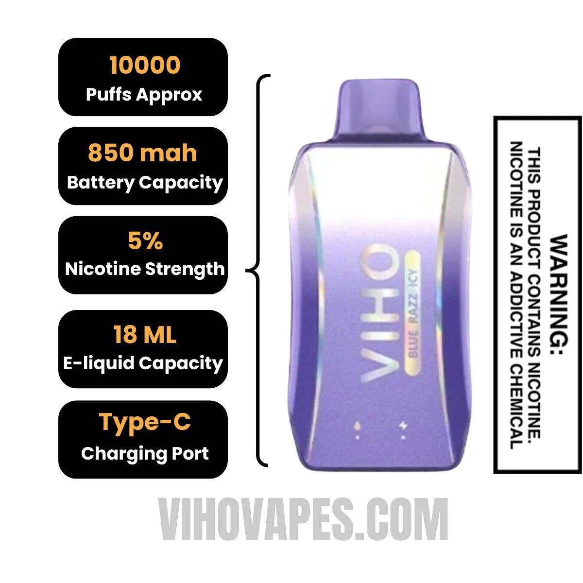 Blue Razz Icy VIHO Turbo Vape 10000 Puffs Specifications