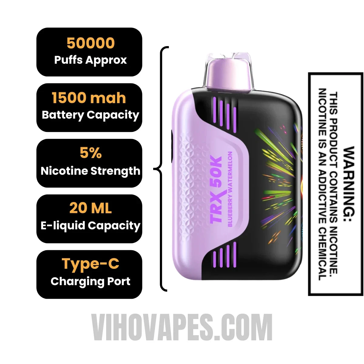 Blueberry Watermelon VIHO TRX 50K Disposable Vape Specification
