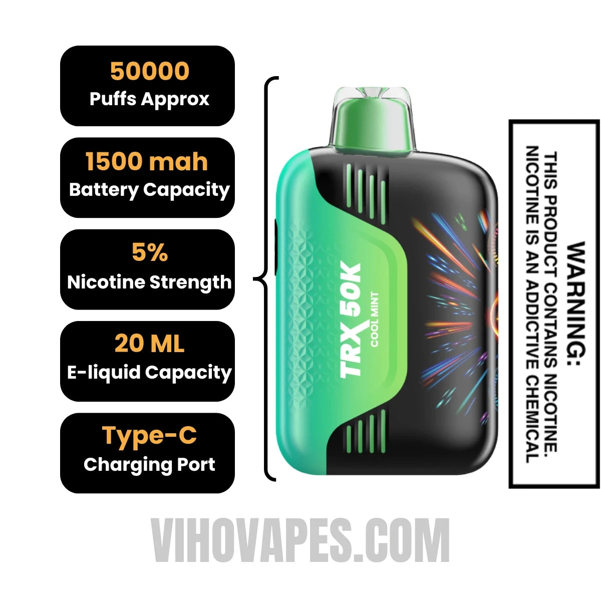 Cool Mint VIHO TRX 50K Disposable Vape Specifcations