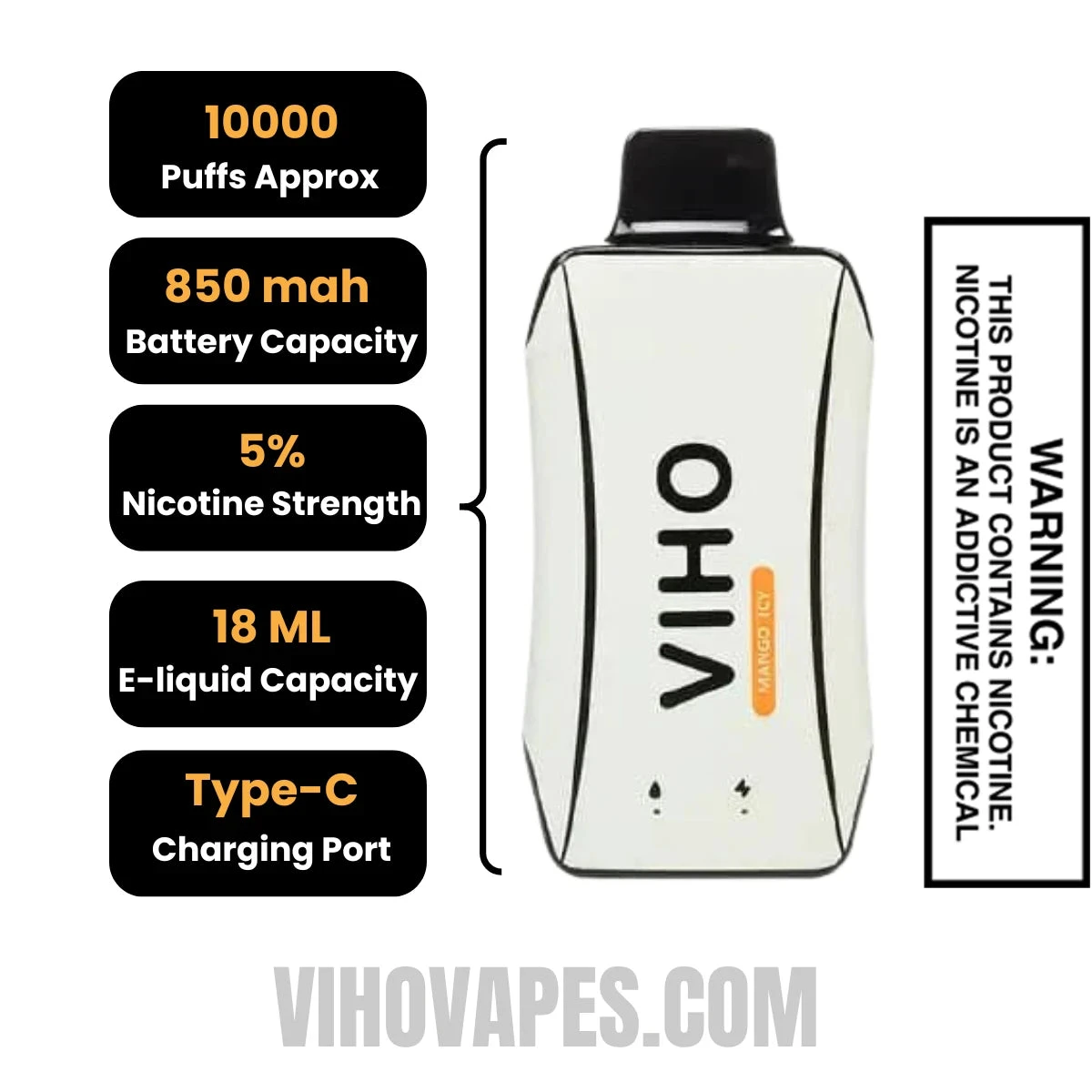 Mango Icy VIHO Turbo Vape 10000 Puffs Specifications