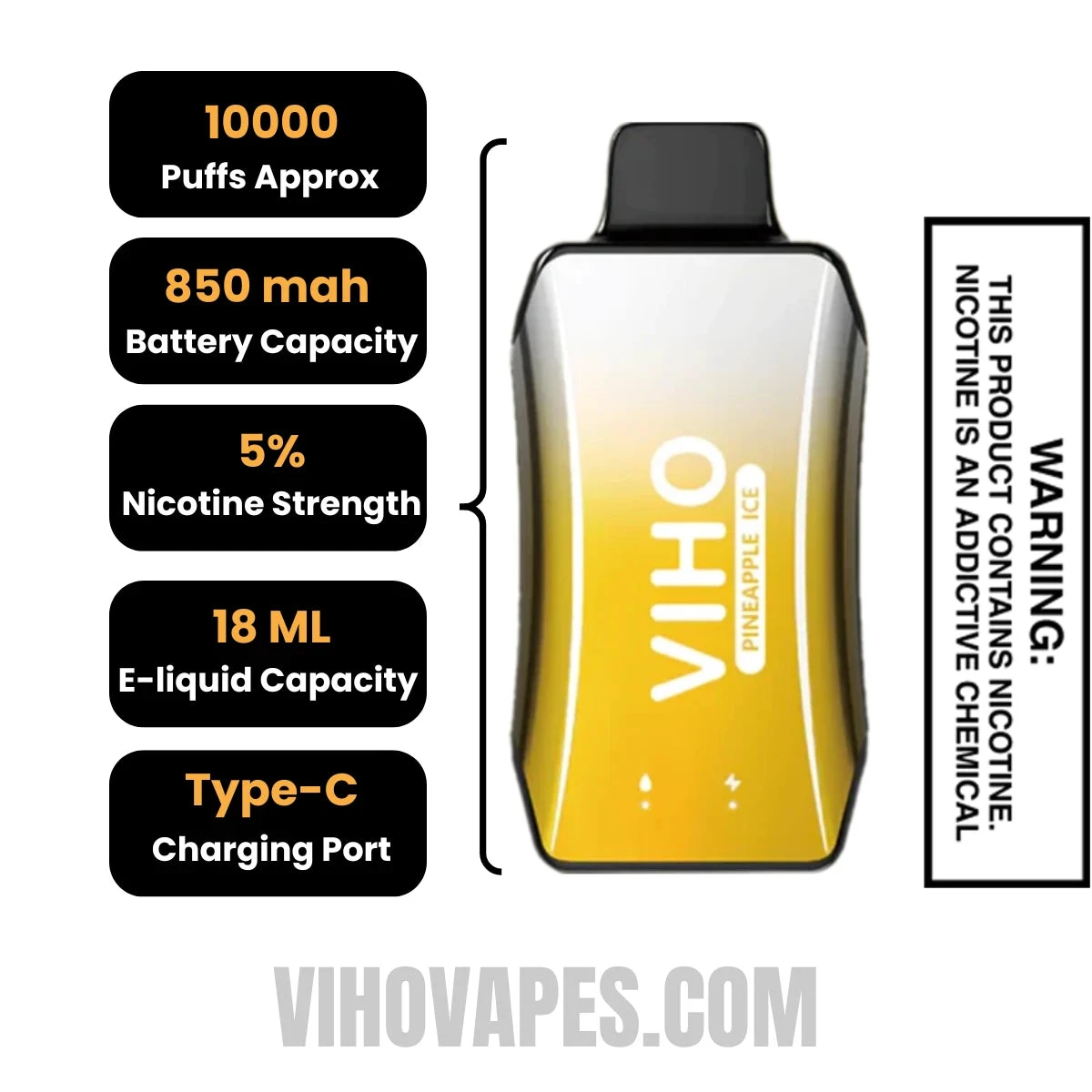 Pineapple Ice VIHO Turbo Vape 10000 Puffs Specifications