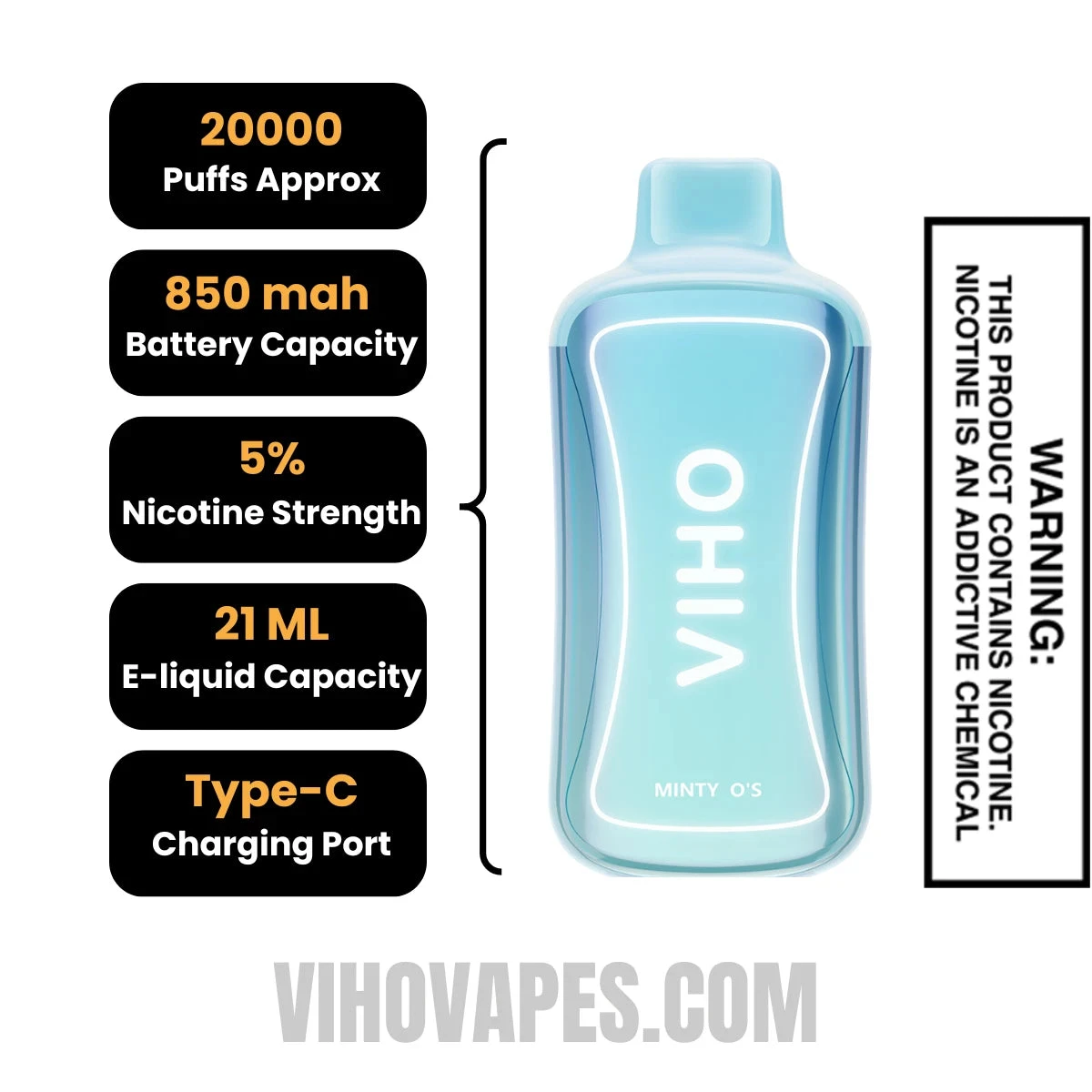 Viho Minty O's Supercharge Vape 20000 Puffs Specifications