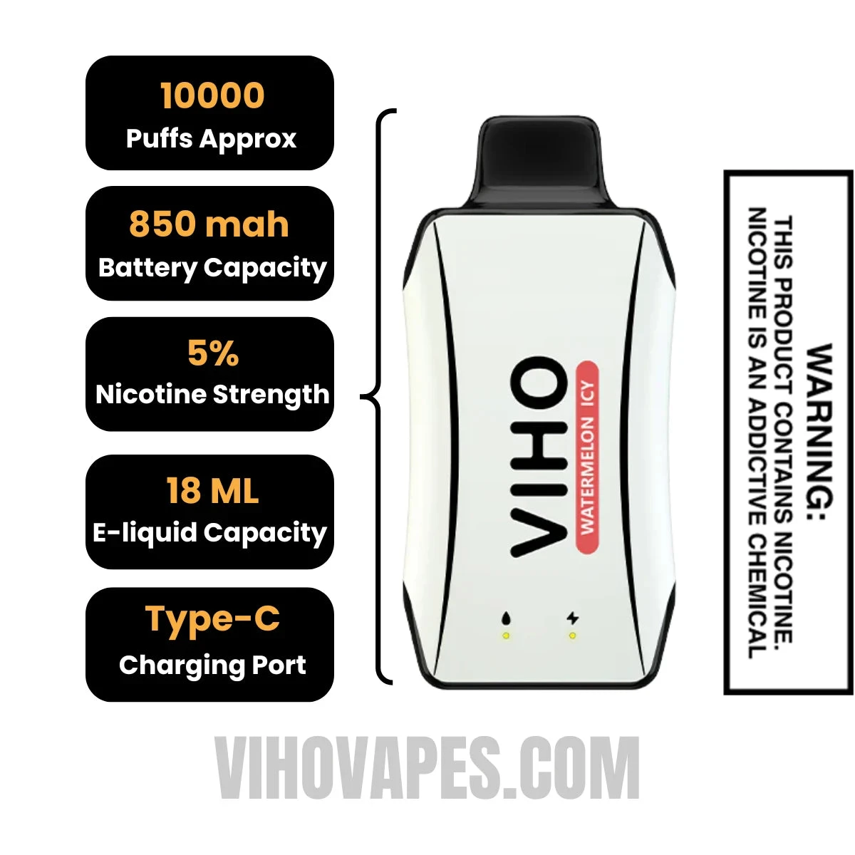 Watermelon Icy VIHO Turbo Vape 10000 Puffs Specifications