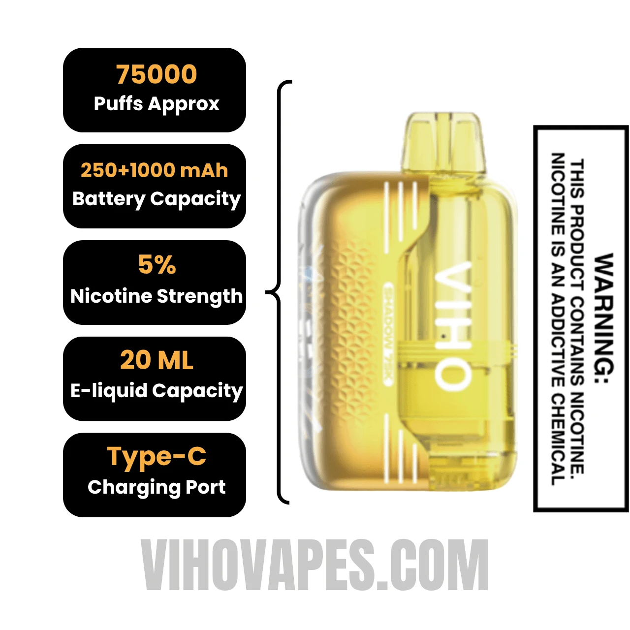 Banana Icy VIHO Shadow 75K Vape Kit Specifications