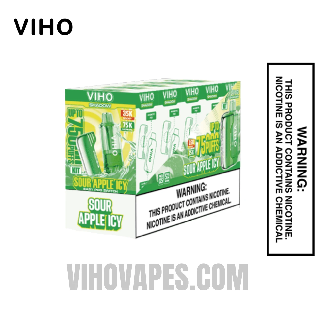 Sour Apple Icy VIHO Shadow 75K Vape Kit With Bundle Pack