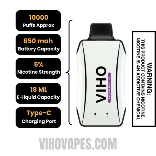 Passion Fruit Icy VIHO Turbo Vape 10000 Puffs Specifications