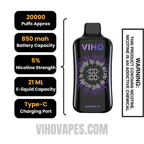 Viho Bluerazz Ice Supercharge Pro Vape 20000 Puffs Specifications