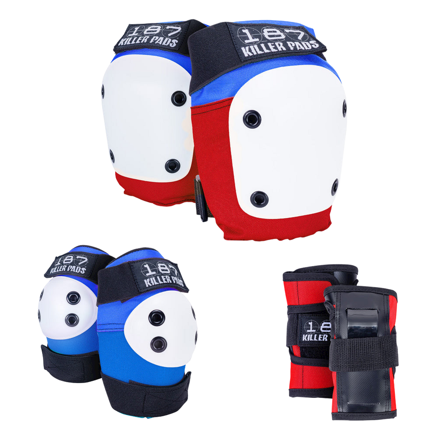 187 Killer Pads - Kids Red/White/Blue JR Six Pack - Knee, Elbow & Wrist  Safety Gear Set