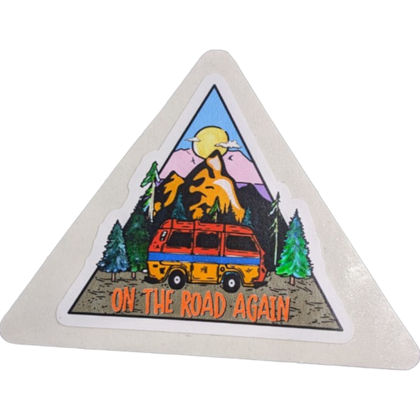 On the Road VW Bus Sticker - 2" x 2"