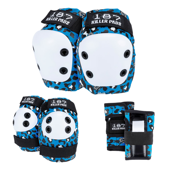 187 Killer Pads - Kids Neon Blue Staab JR Six Pack - Knee, Elbow & Wrist Safety Gear Set