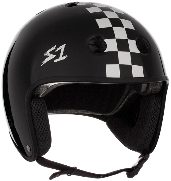 S1 Retro E-Helmet - Black Matte with Checkers - S One Retro Full Cut Lifer E - Helmet
