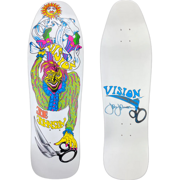 Vision - autographed Joe Johnson Scissors Reissue Skateboard Deck - White Dip - Signed by request.