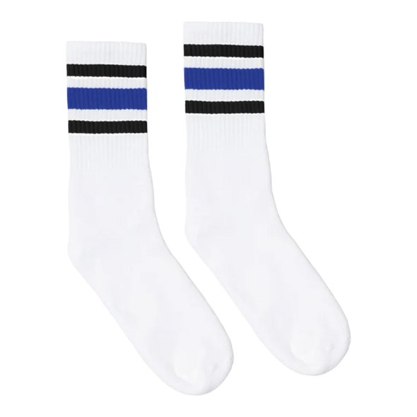 Socco - Black and Blue Striped Socks | White