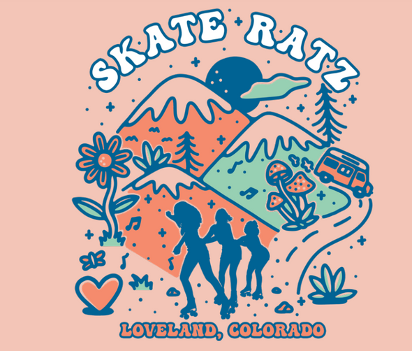 Skate Ratz - Groovy Cruisin' Tee Shirt | Pale Pink | Adult Unisex Sizing