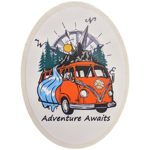 Adventure Awaits VW Bus Sticker - 3.25" x 2.5"