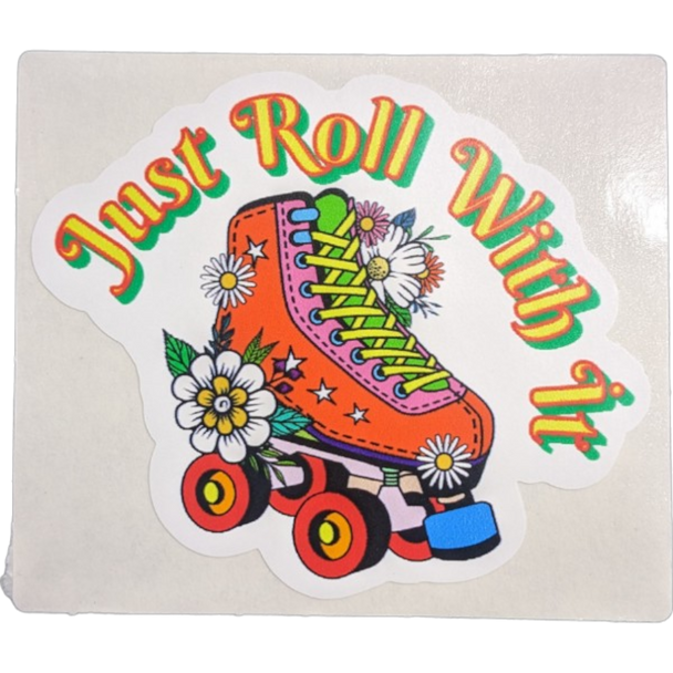 Floral Just Roll With It Skate Sticker- 3" x 2.5"