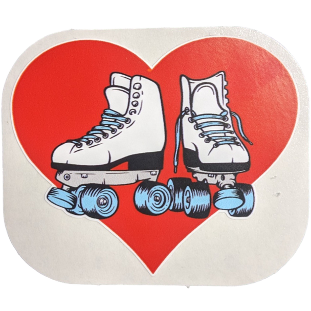 Red Heart White Skates Sticker - 2.75" x 2.25"