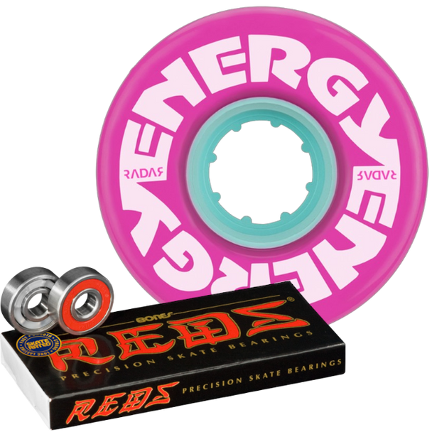 Radar - Purple Energy 57mm Outdoor Wheels (Set of 4) and Bones Reds Bearings (Set of 8) Bundle