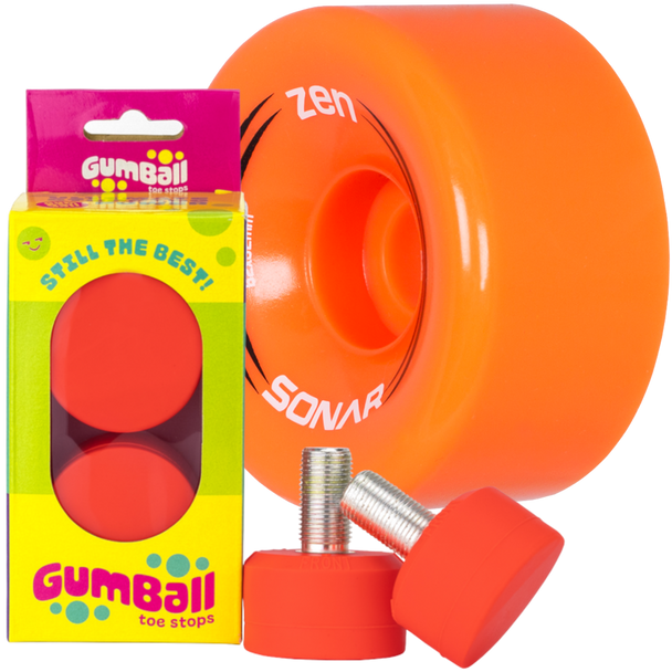 Sonar - Orange Zen Wheel (Set of 8 Wheels) and Long Stem Watermelon Gumball Toe Stop (Set of 2) Bundle