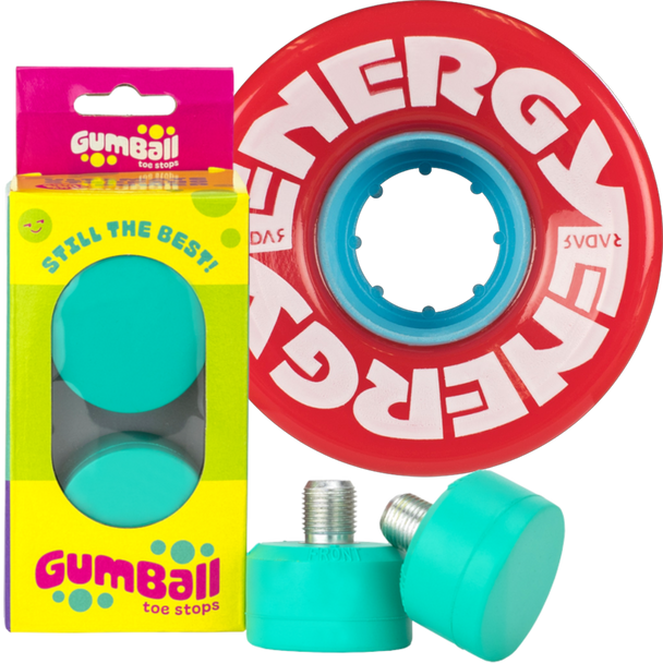 Radar - Red Energy 57mm Outdoor Wheel and Short Stem Mint Gumball Toe Stop Bundle