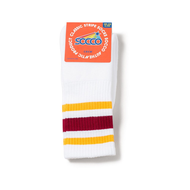 Socco skate socks - Classic White with Maroon and Yellow Stripes