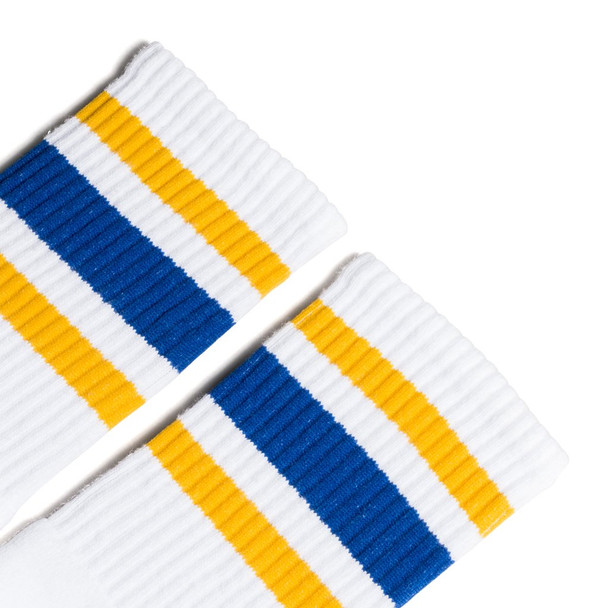 Socco skate socks - Classic White with Yellow and Blue stripes